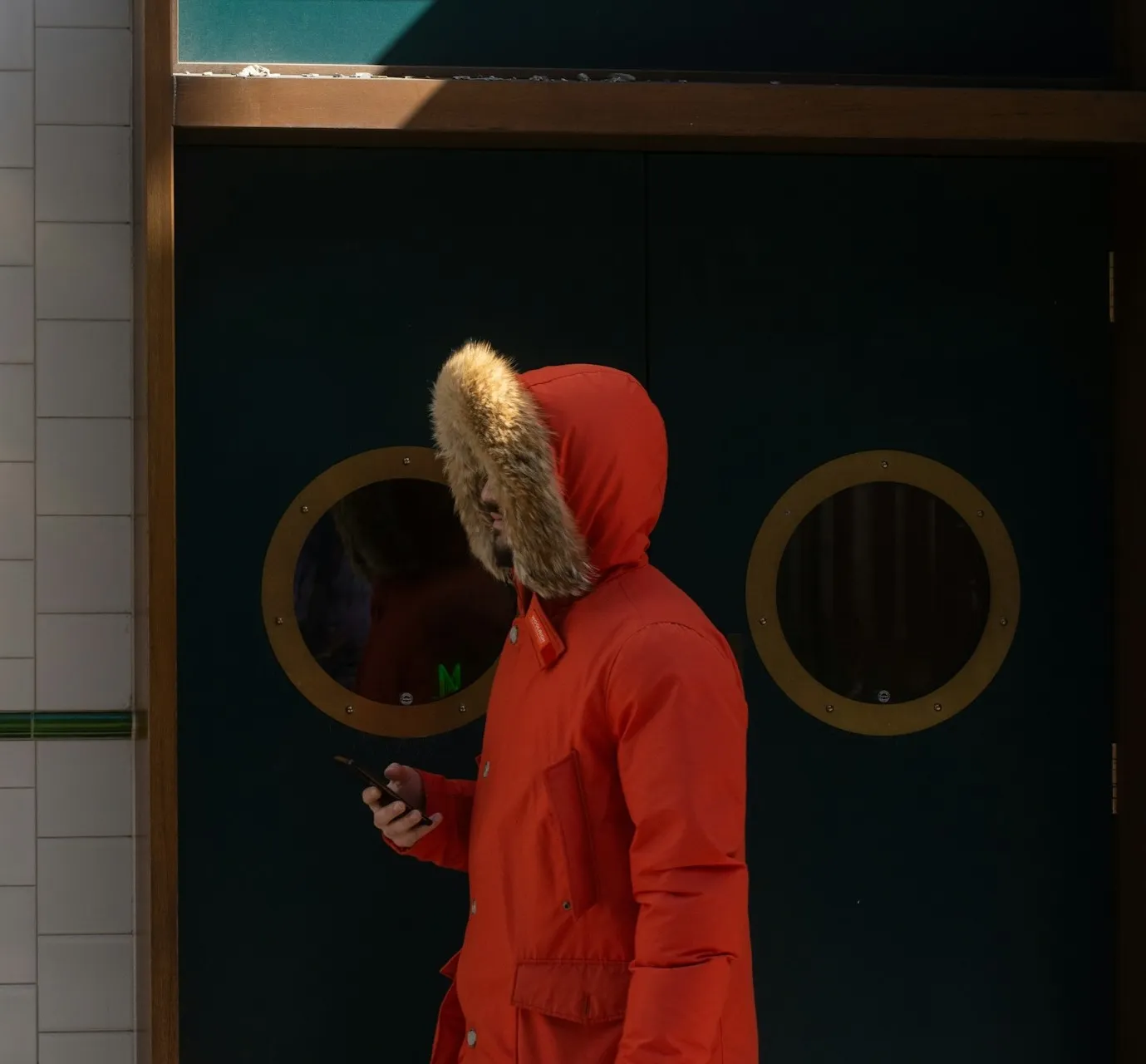 Man in a red parka